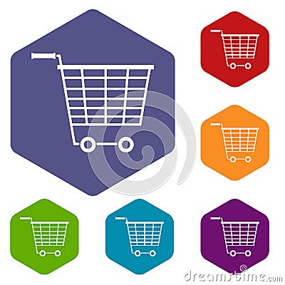 Empty supermarket cart with plastic handles icons Vector Illustration