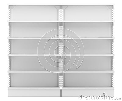 Empty supermarket shelves isolated on white Stock Photo