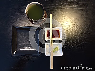 Empty Sushi dish with seasoning Stock Photo