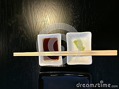 Empty Sushi dish with seasoning Stock Photo