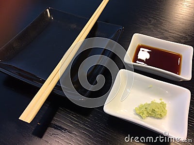 Empty Sushi dish wish seasoning Stock Photo