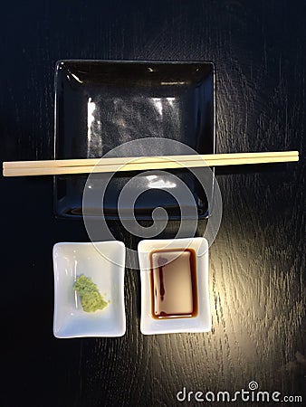 Empty Sushi dish wish seasoning Stock Photo