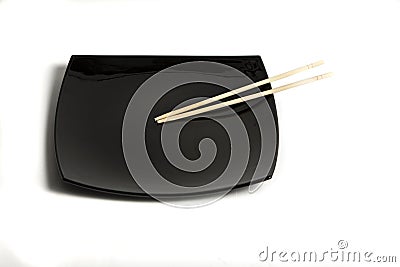 Empty sushi set, plateaus and chopsticks on white background Stock Photo