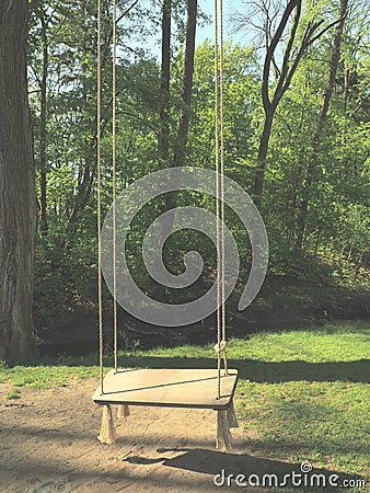 Empty swing in the park - mysterious scenery Stock Photo