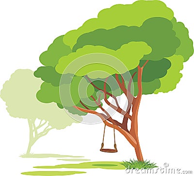 Empty swings on a spring tree Vector Illustration