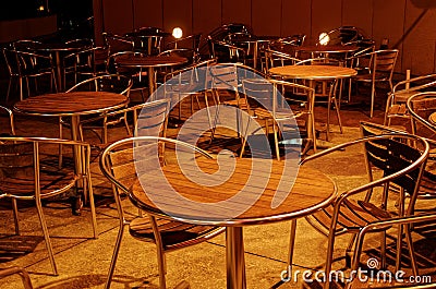 Empty tables and chairs, Japan. Stock Photo