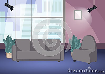 Empty talk show shooting stage flat color vector illustration Vector Illustration