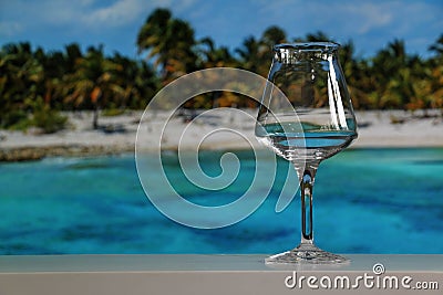 Empty Teku Beer Glass Tropical Background Stock Photo