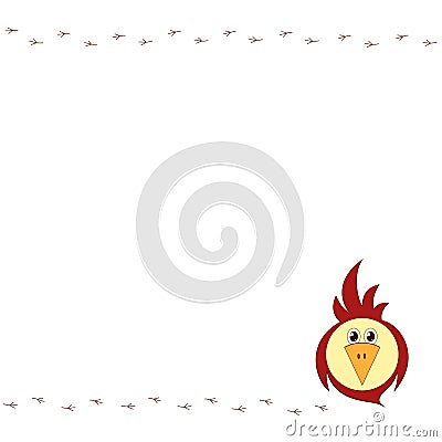 An empty template with a funny stylized bird and track tracks Decorative sparrow or parrot for postcards posters advertisements Vector Illustration