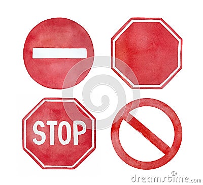 Various `Stop` and `Not Allowed` signs collection. Cartoon Illustration
