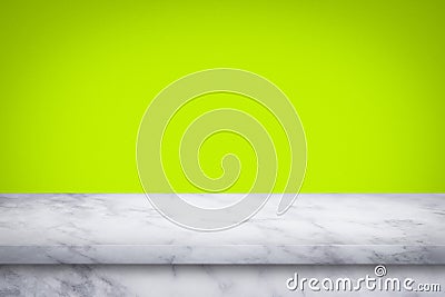 Empty top of marble table on green gradient wall background. Stock Photo