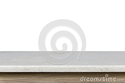 Empty top of white mable stone table isolated on white background Stock Photo