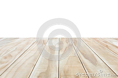 Empty top of wooden table or counter isolated on white backgroun Stock Photo