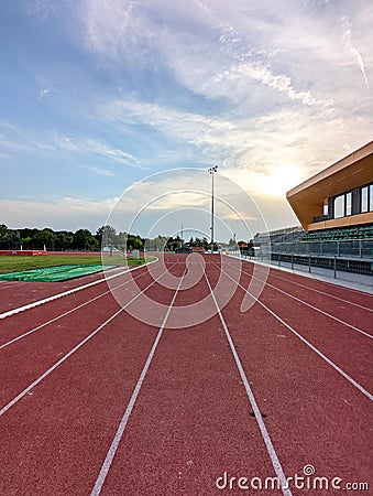 Empty running tracks in an athletic stadium Editorial Stock Photo