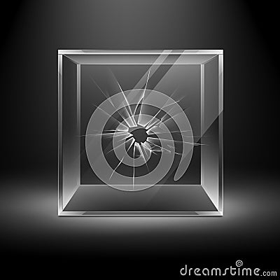 Empty Transparent Broken Crack Glass Box Cube Vector Illustration