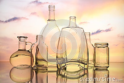 Empty transparent glass bottles forms Stock Photo