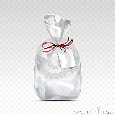 Empty Transparent Plastic Bag Packaging Blank White Label Background Vector Illustration