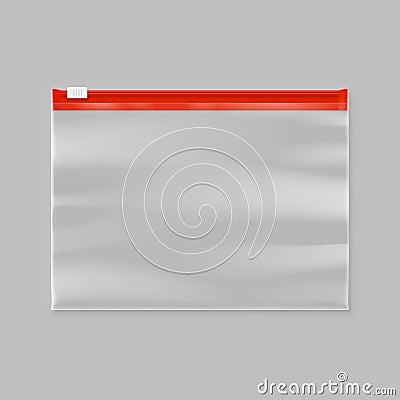 Empty transparent plastic zipper slider bag Vector Illustration