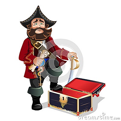 Empty Treasure Chest and Pirate Vector Illustration