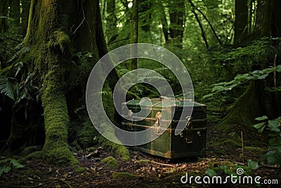 an empty treasure in the middle of a lush, green forest Stock Photo