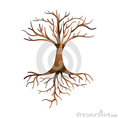 Empty tree isolated with branches and roots Vector Illustration