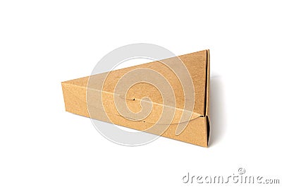 Empty Triangle Paper Box, Single Pizza Slice Cardboard Package, Triangular Box Isolated on White Background Stock Photo
