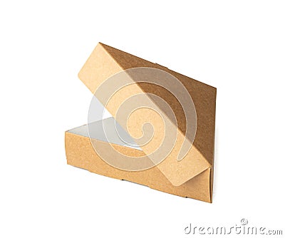 Empty Triangle Paper Box, Single Pizza Slice Cardboard Package, Triangular Box Isolated on White Background Stock Photo