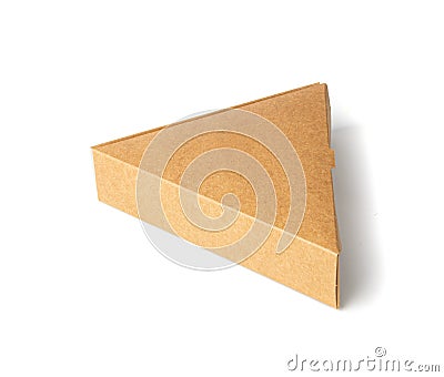 Empty Triangle Paper Box, Single Pizza Slice Cardboard Package, Triangular Box Isolated on White Background Stock Photo