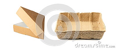 Empty Triangle Paper Box, Single Pizza Slice Cardboard Package, Triangular Box Isolated on White Background Stock Photo