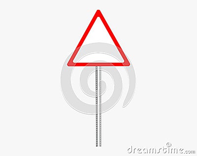 Empty triangle traffic sign with metal pillar. Isolated on white. Clipping path. 3D Rendering. Stock Photo