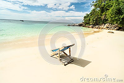 Empty tropical beach landscape. Travel vacations destination. Sunbed on the sand. Tourism. Nature.Relax Stock Photo