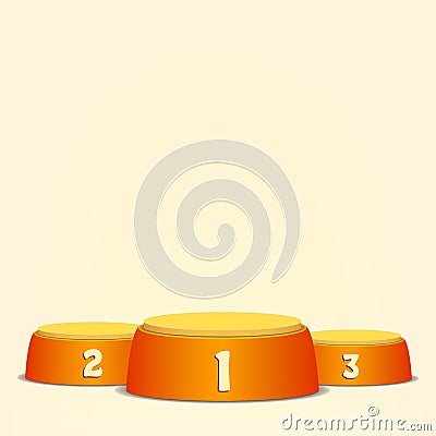 Empty Vector Podium. Round Winners Pedestal Concept With First, Second And Third Place For Award Ceremony. Yellow 3D Vector Illustration