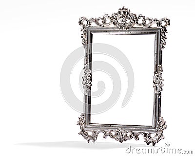 Empty vintage decorative silver frame, on white Stock Photo