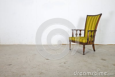 Empty Vintage Old Chair, Dirty Photography Studio Stock Photo