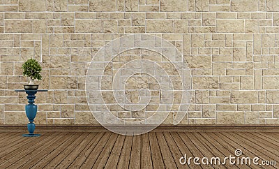 Empty vintage room stone wall Stock Photo