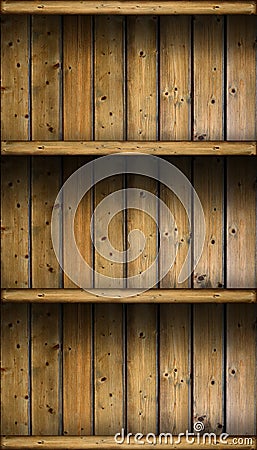 Empty vintage rustic wooden shelves Stock Photo