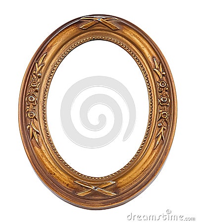 Empty vintage small oval photo frame with scratches and scuffs isolated on white background Stock Photo