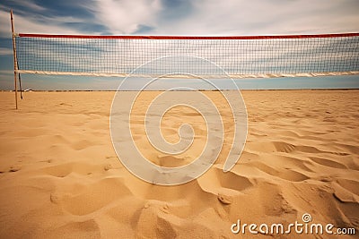 empty volleyball sand court with clear net Stock Photo