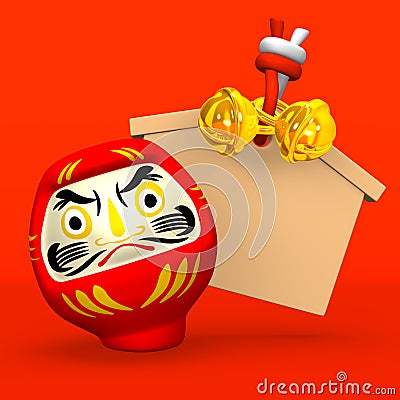 Empty Votive Picture, Daruma Doll On Red Cartoon Illustration