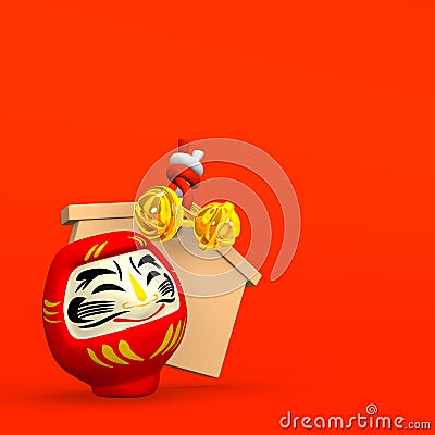 Empty Votive Picture And Smile Daruma Doll On Red Cartoon Illustration