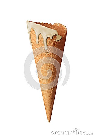 Empty waffle cone with a melting ice cream cone Stock Photo