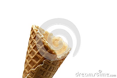 An empty waffle cone on a white background Stock Photo