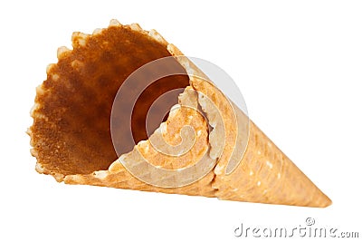 Empty waffle ice cream cone. Isolated on white. Stock Photo