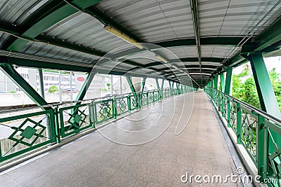 Empty walkway bridge between skytrain Stock Photo