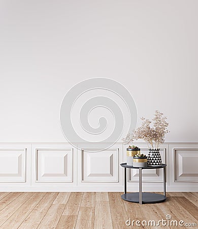 Empty wall mockup in white modern, simple and elegant room interior Stock Photo