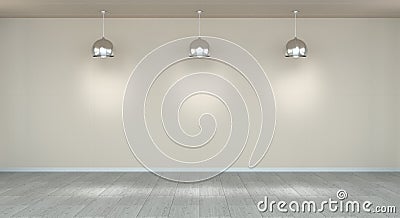 Empty wall in museum with lights 3D rendering Stock Photo