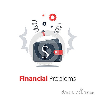 Empty wallet, financial problem, money loss, debt concept Vector Illustration