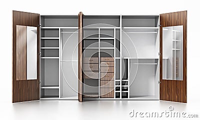 Empty wardrobe isolated on white background. 3D illustration Cartoon Illustration