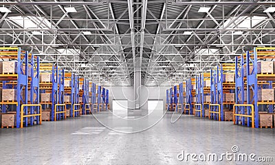 Empty warehouse full of cargo. Cartoon Illustration