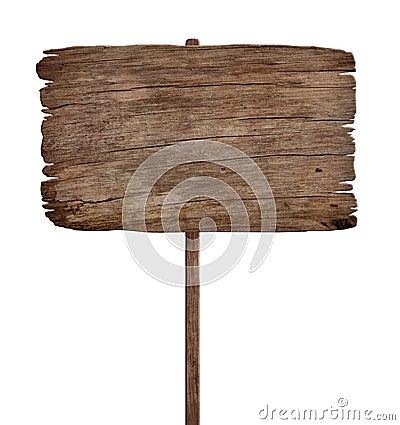 Old weathered wood sign isolated on white background 5 Stock Photo